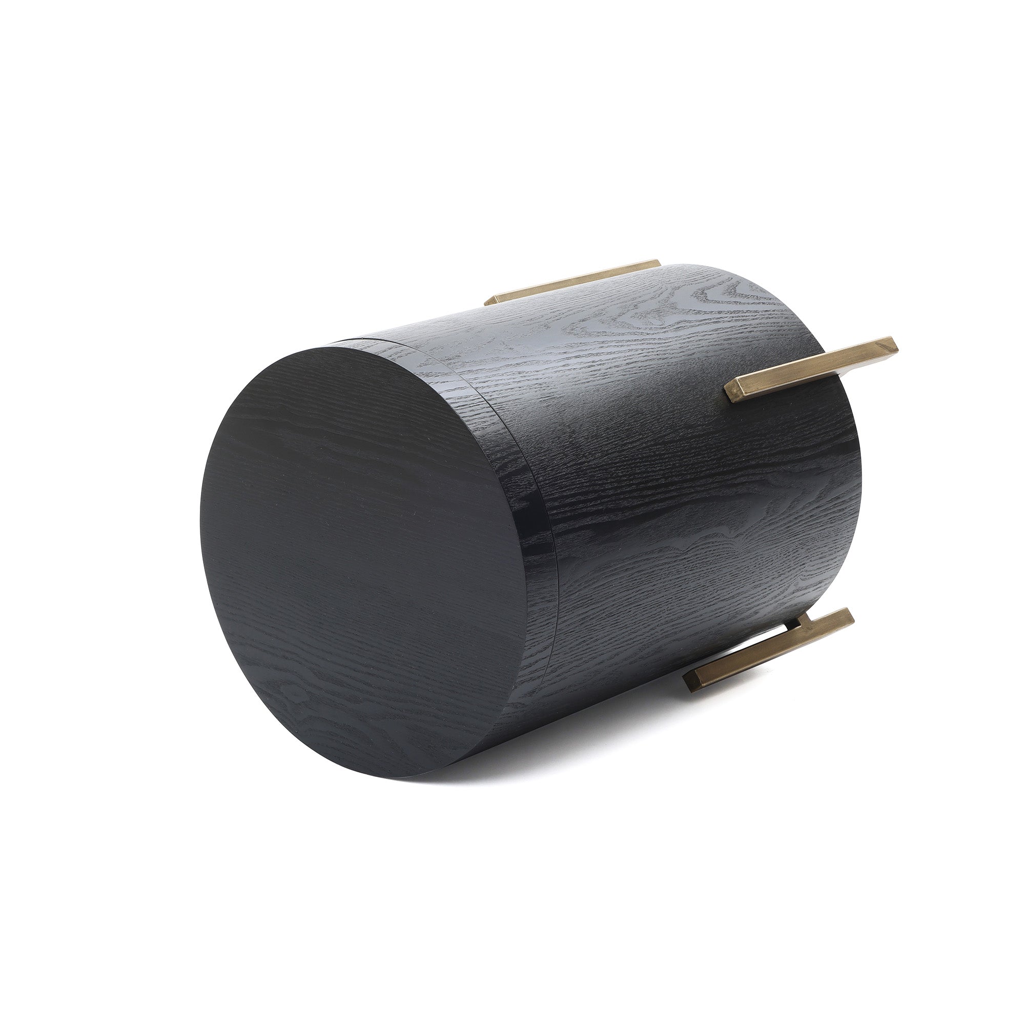 Runder Beistelltisch mit Stauraum, Schwarz Holzoptik und Gold Metallgestell