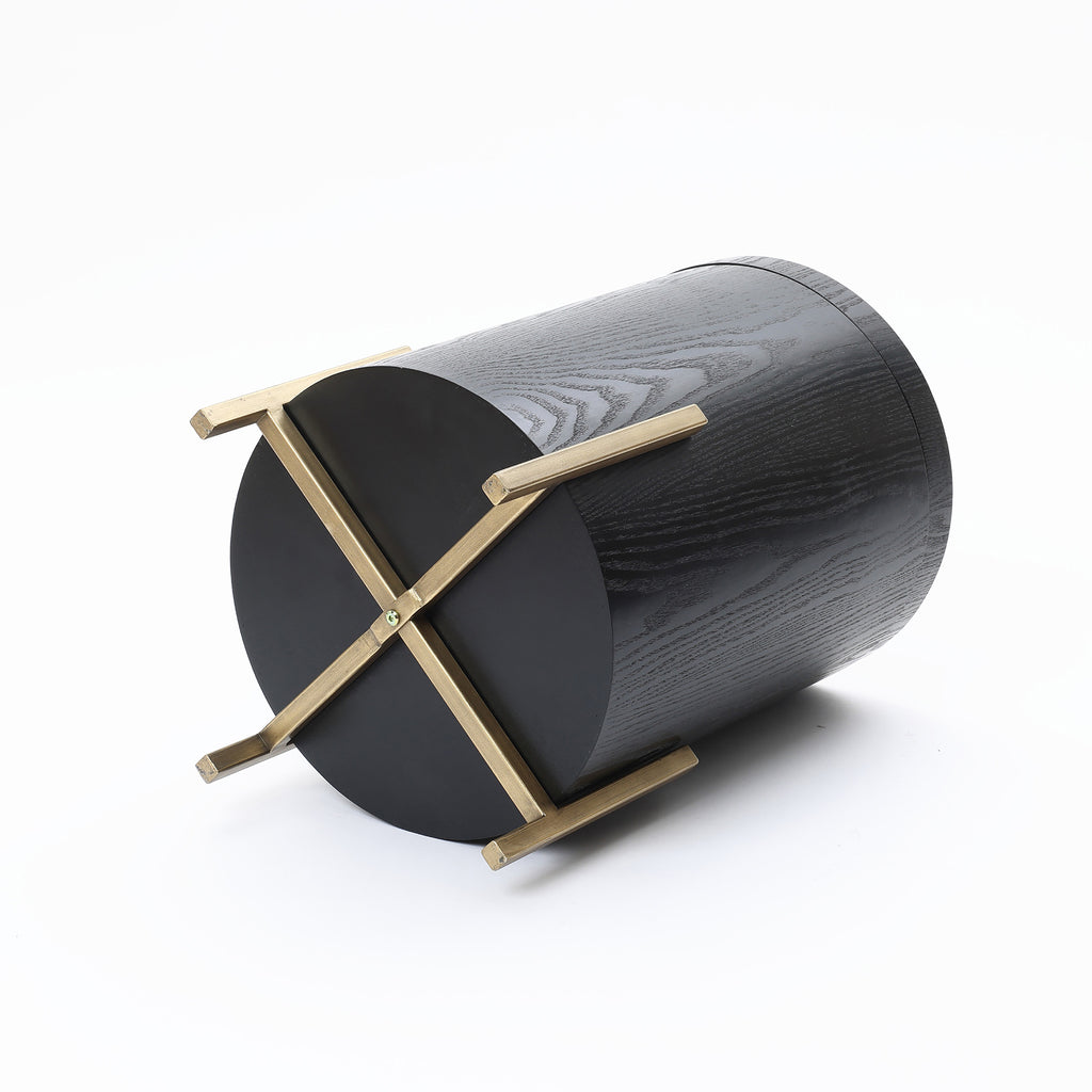 Runder Beistelltisch mit Stauraum, Schwarz Holzoptik und Gold Metallgestell