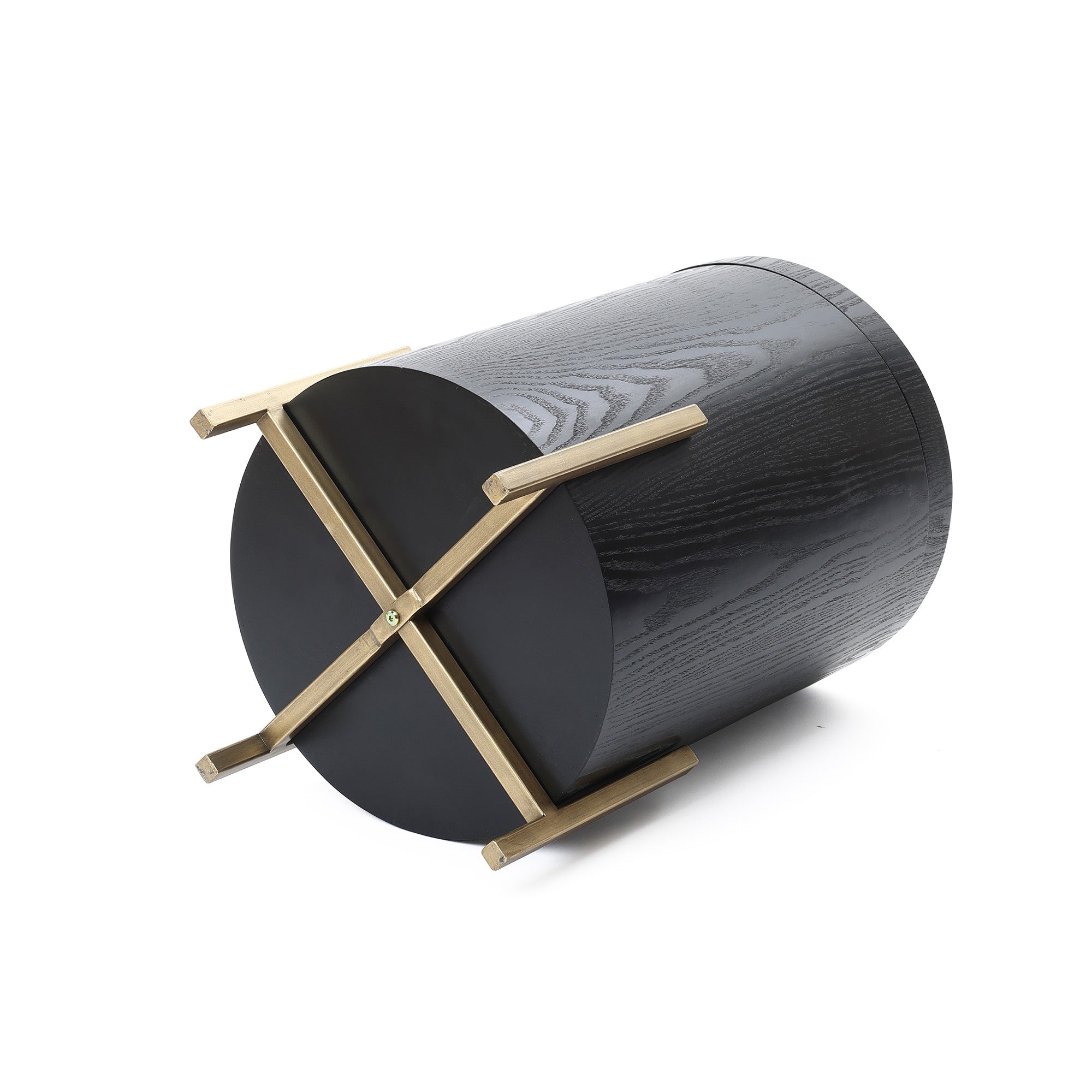 Runder Beistelltisch mit Stauraum, Schwarz Holzoptik und Gold Metallgestell