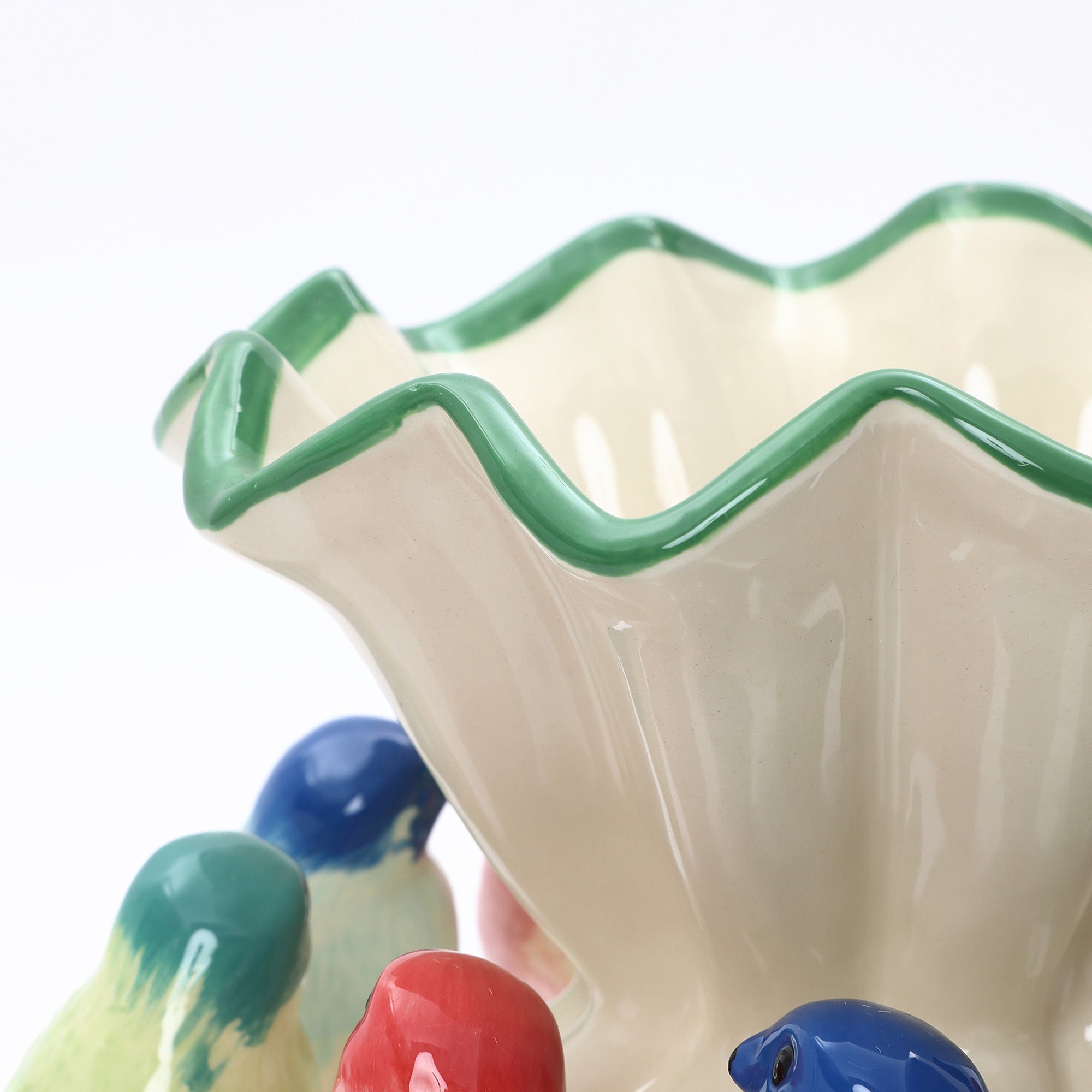 38,5 cm Keramikvase mit bunten Vogelmotiven