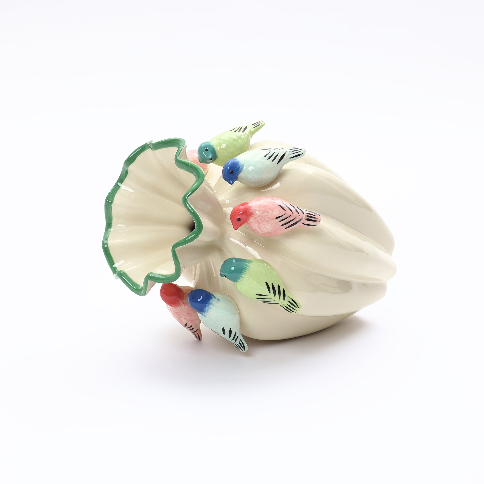 38,5 cm Keramikvase mit bunten Vogelmotiven