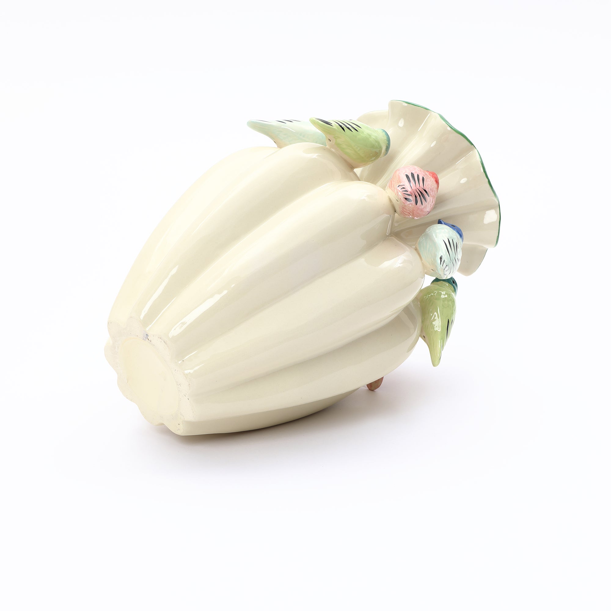 38,5 cm Keramikvase mit bunten Vogelmotiven