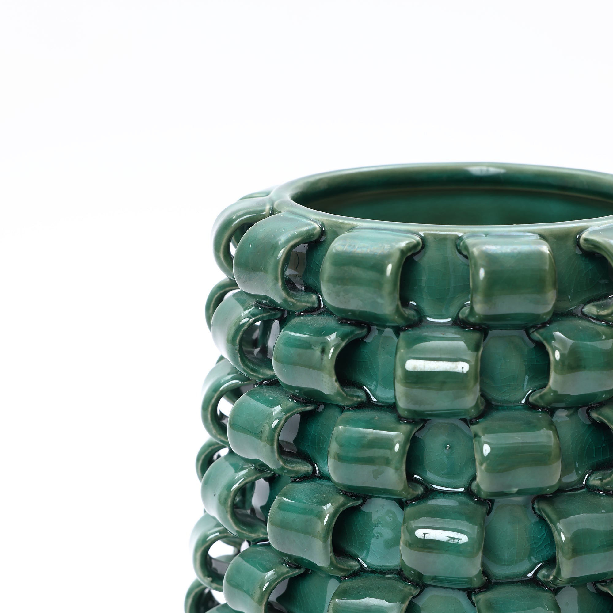 Keramikvase in Dunkelgrün mit Reliefstruktur – 31 cm