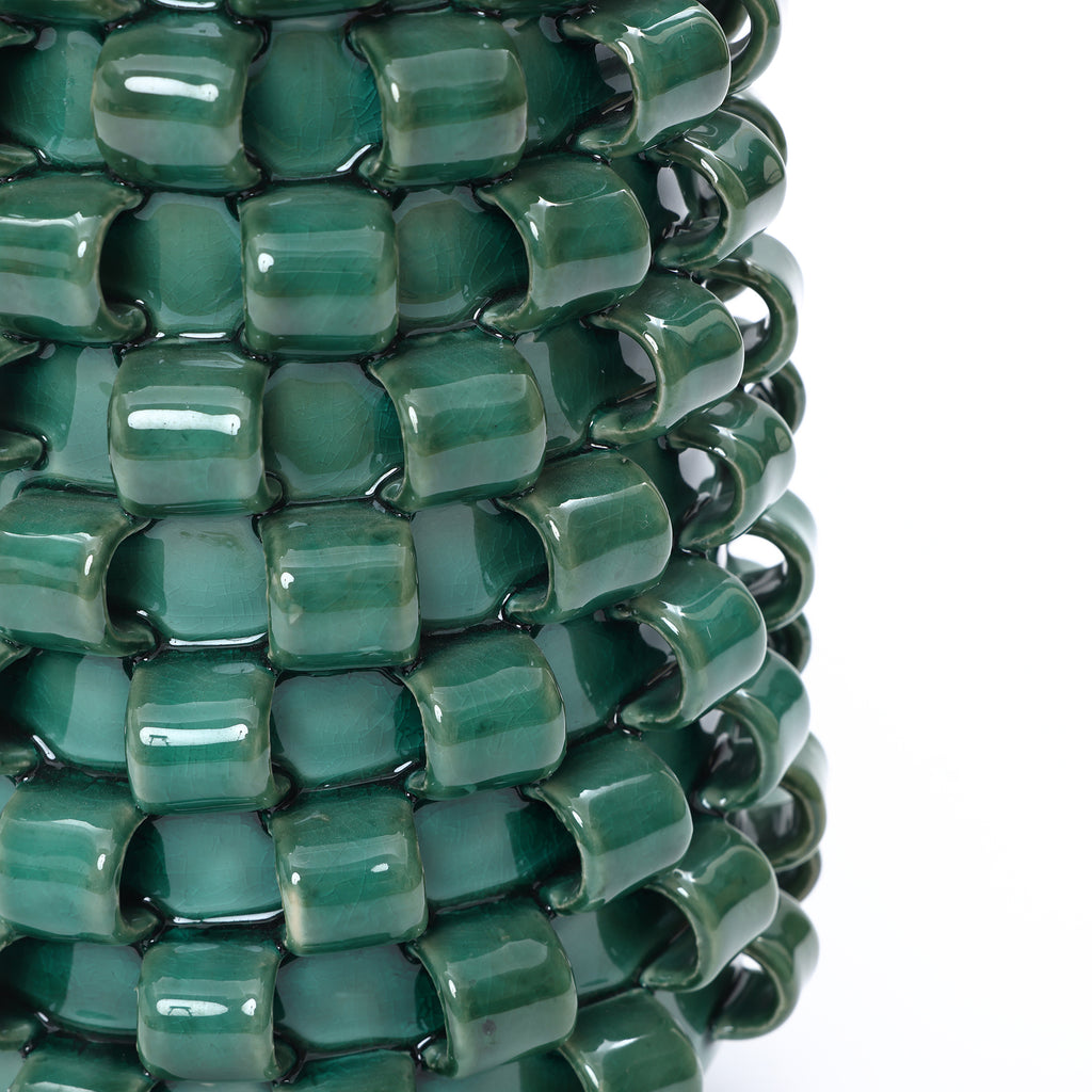 Keramikvase in Dunkelgrün mit Reliefstruktur – 31 cm