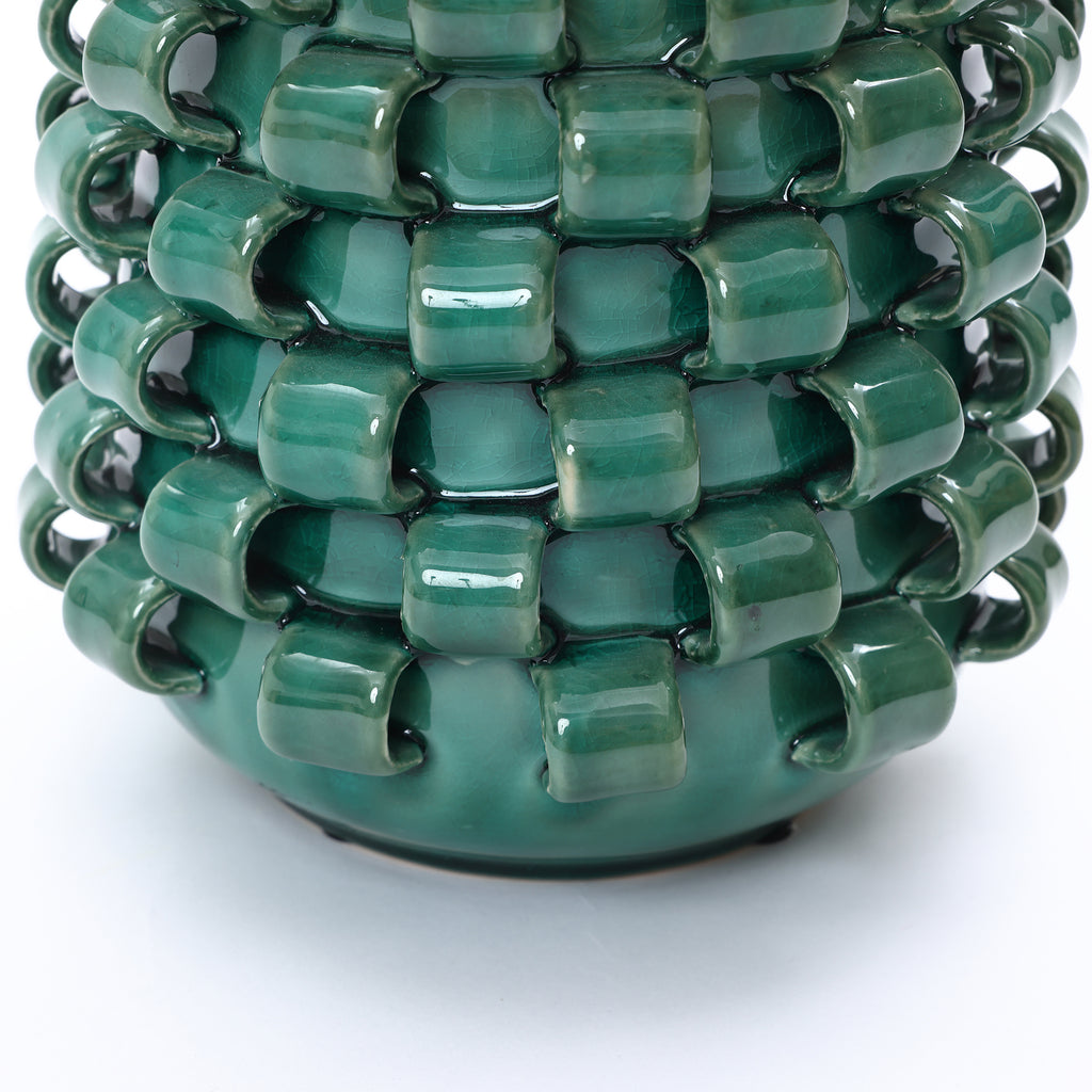 Keramikvase in Dunkelgrün mit Reliefstruktur – 31 cm