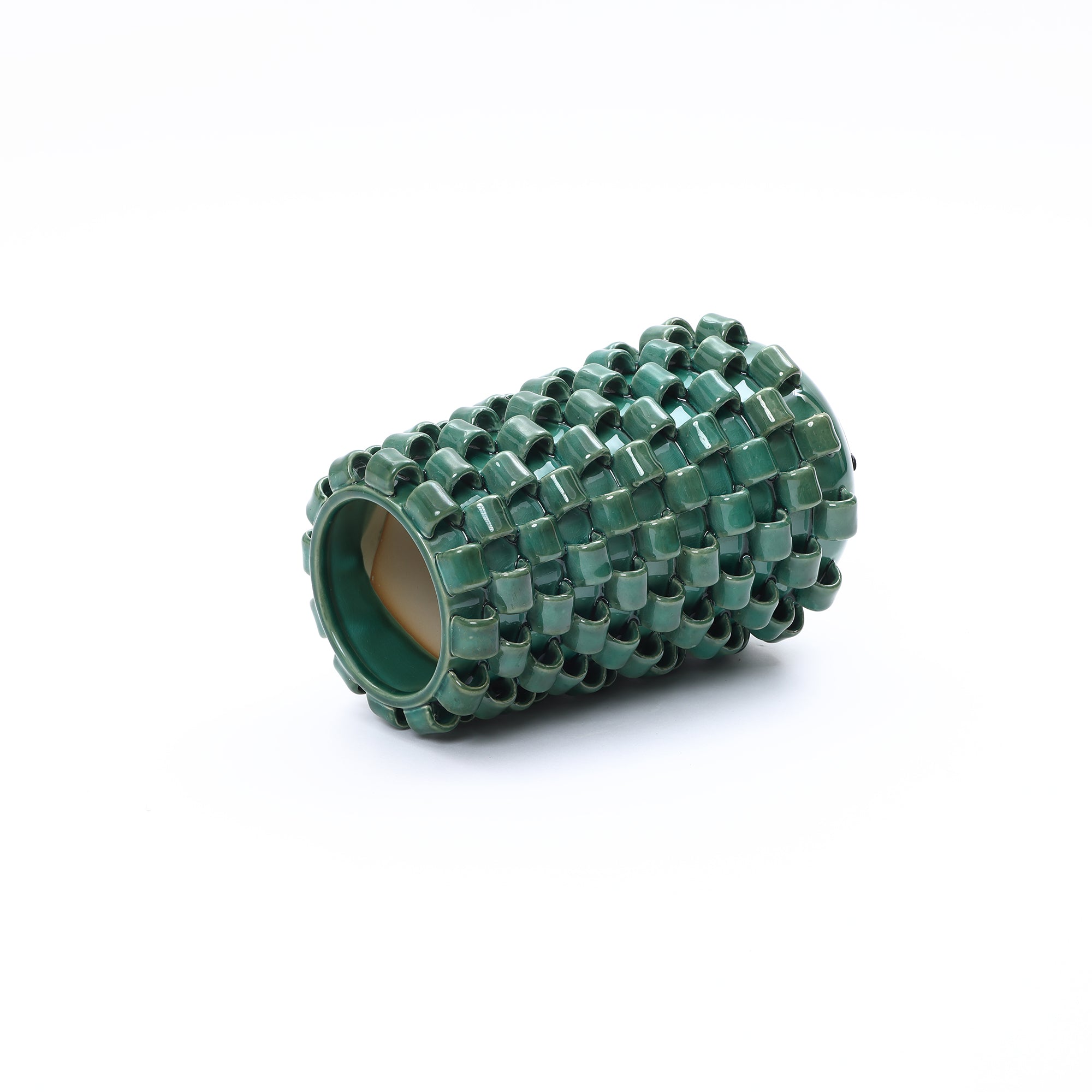 Keramikvase in Dunkelgrün mit Reliefstruktur – 31 cm