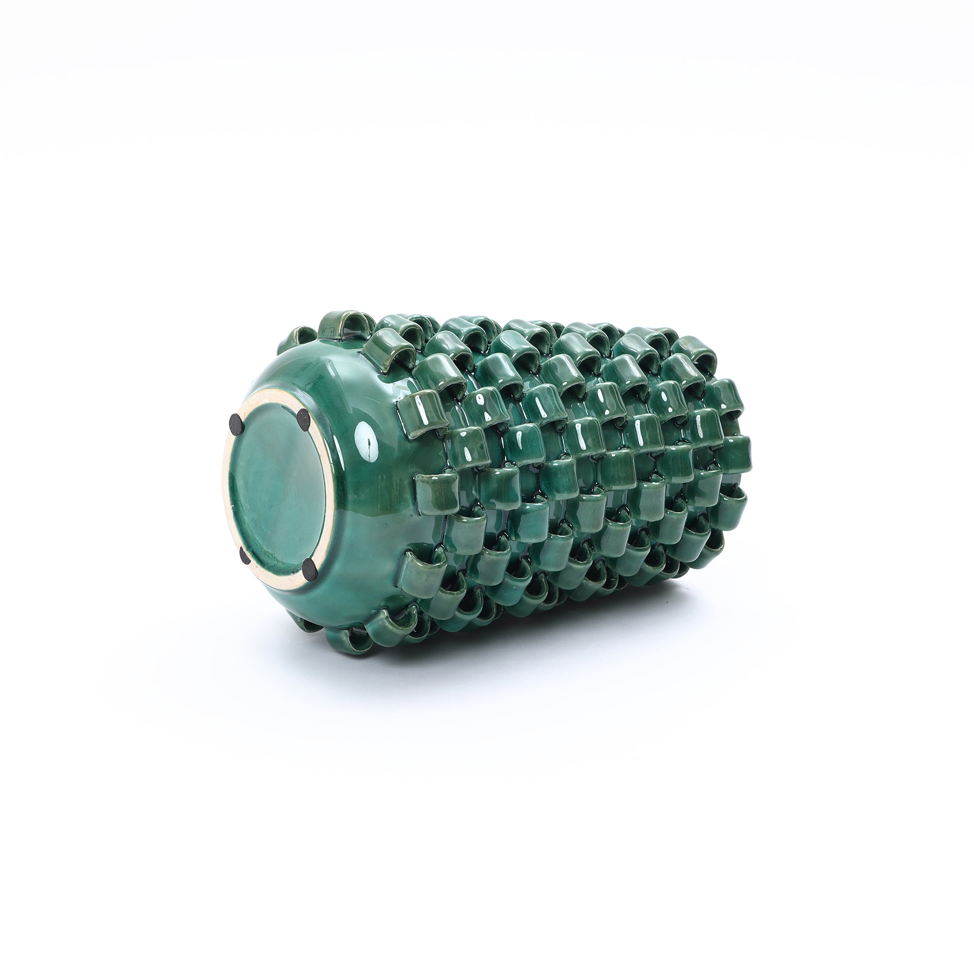 Keramikvase in Dunkelgrün mit Reliefstruktur – 31 cm