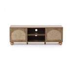 TV-Board aus Holz im Landhausstil – 2 Türen mit Flecht-Front und offenen Ablagefächern, naturfarben