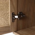 TV-Board aus Holz im Landhausstil – 2 Türen mit Flecht-Front und offenen Ablagefächern, naturfarben