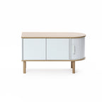 Couchtisch aus Holz in Grau-Weiß mit 2 Türen – skandinavisch/minimalistisch