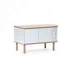 Couchtisch aus Holz in Grau-Weiß mit 2 Türen – skandinavisch/minimalistisch