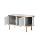 Couchtisch aus Holz in Grau-Weiß mit 2 Türen – skandinavisch/minimalistisch