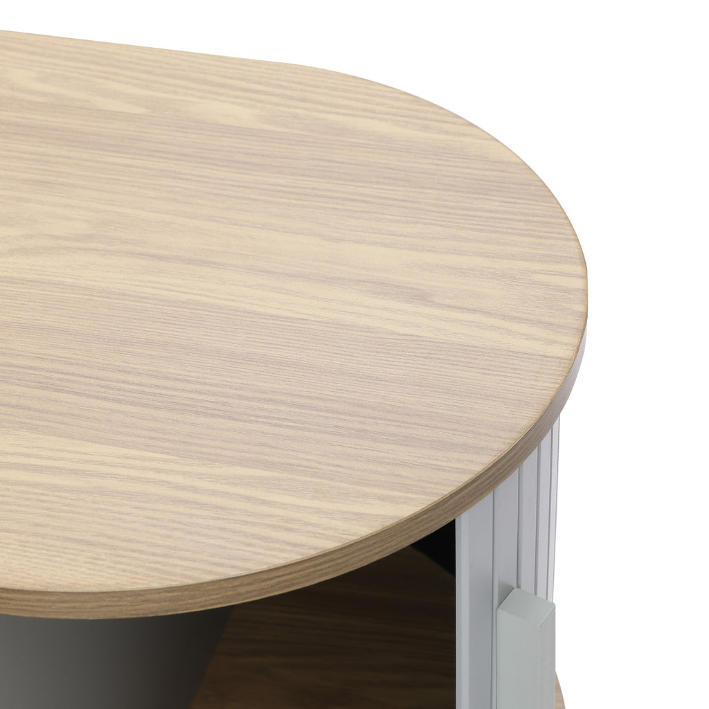 Couchtisch aus Holz in Grau-Weiß mit 2 Türen – skandinavisch/minimalistisch