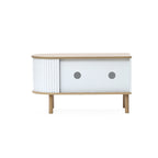 Couchtisch aus Holz in Grau-Weiß mit 2 Türen – skandinavisch/minimalistisch