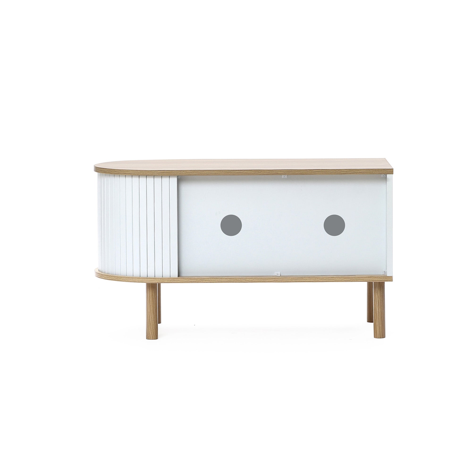 Couchtisch aus Holz in Grau-Weiß mit 2 Türen – skandinavisch/minimalistisch