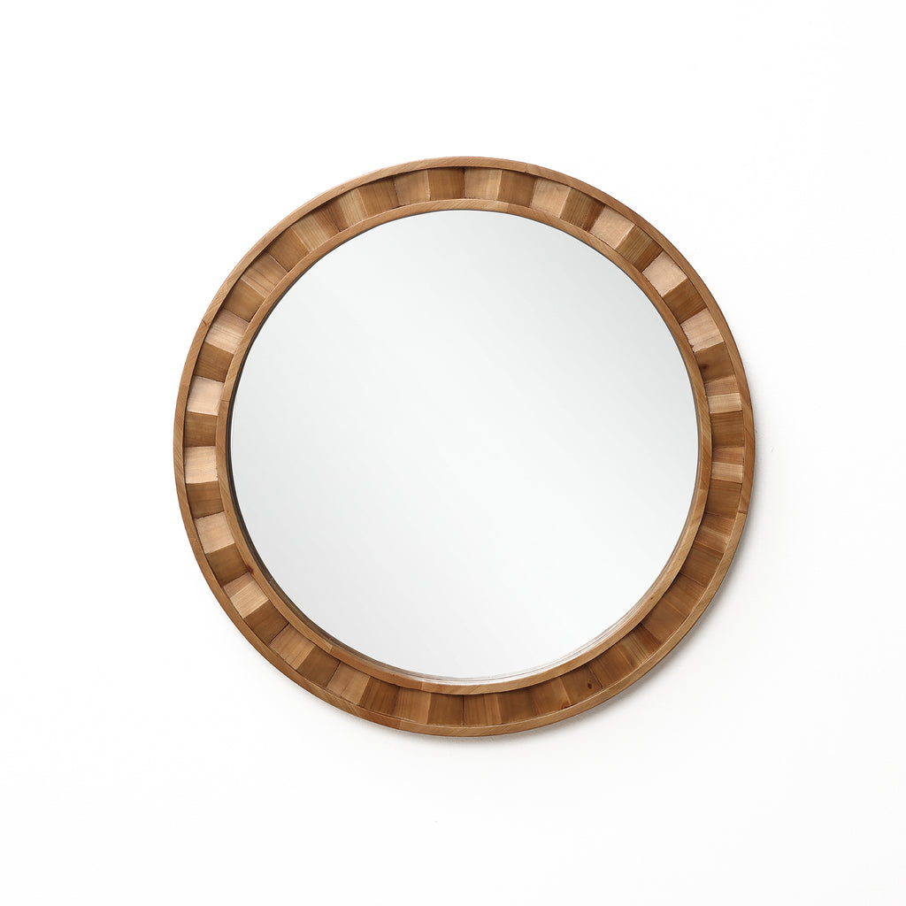 Runder Wandspiegel mit Holzrahmen