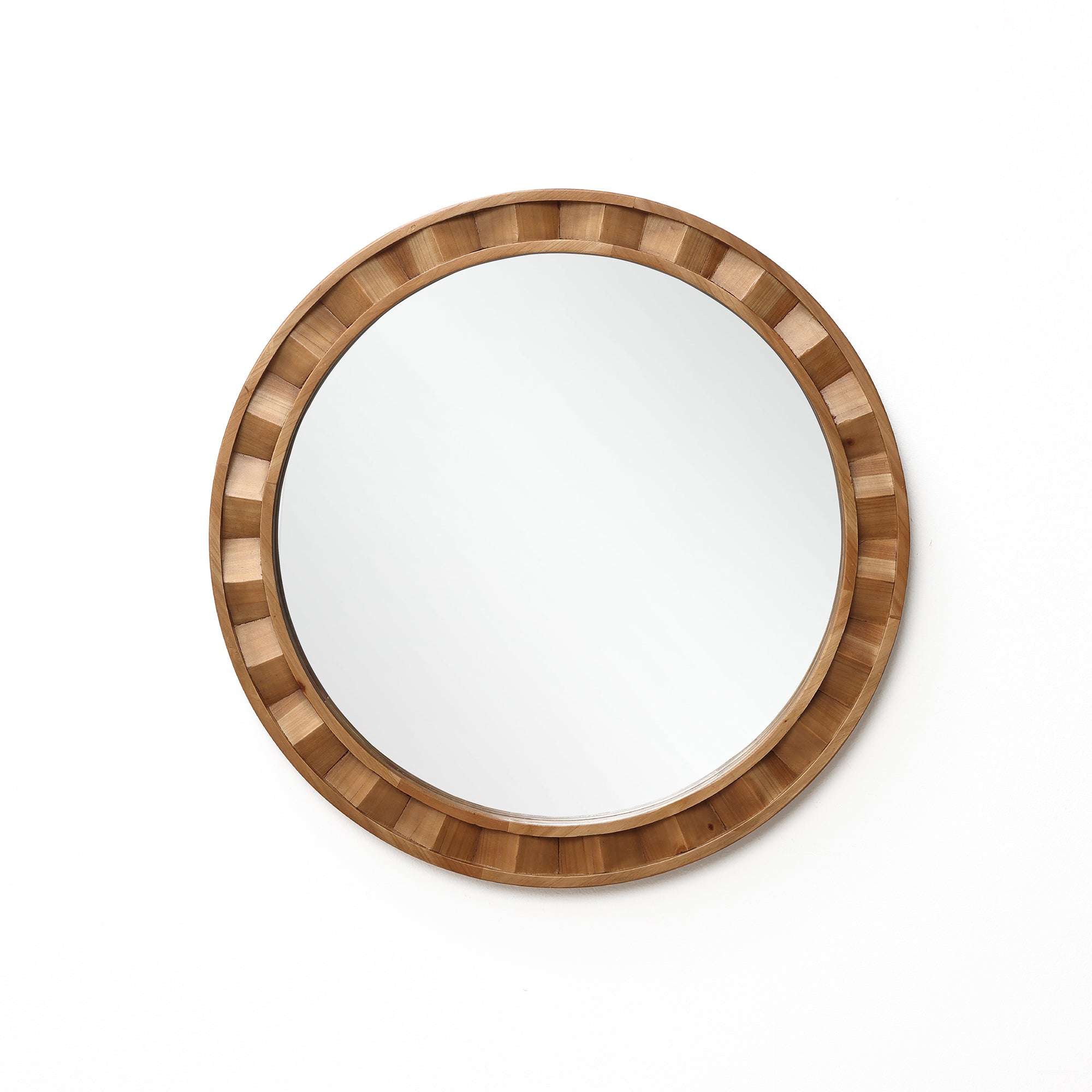 Runder Wandspiegel mit Holzrahmen