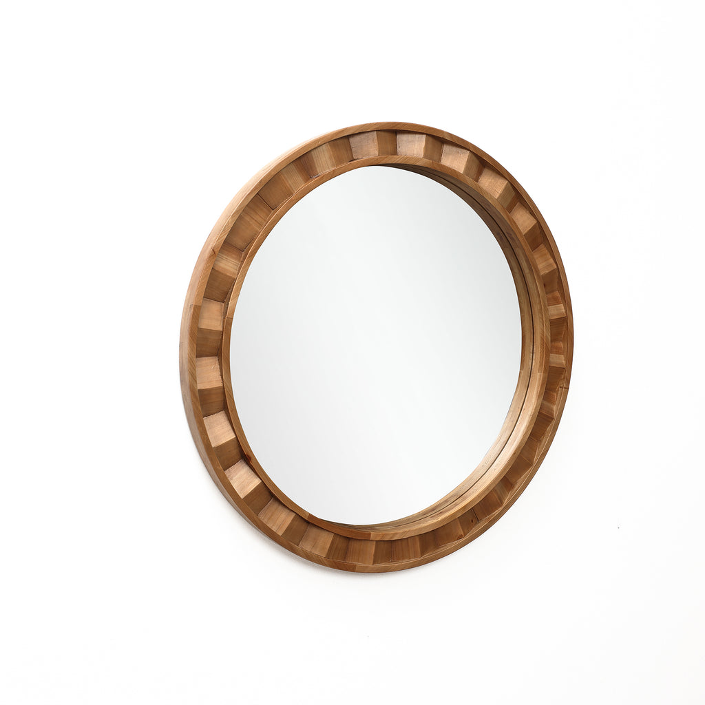 Runder Wandspiegel mit Holzrahmen