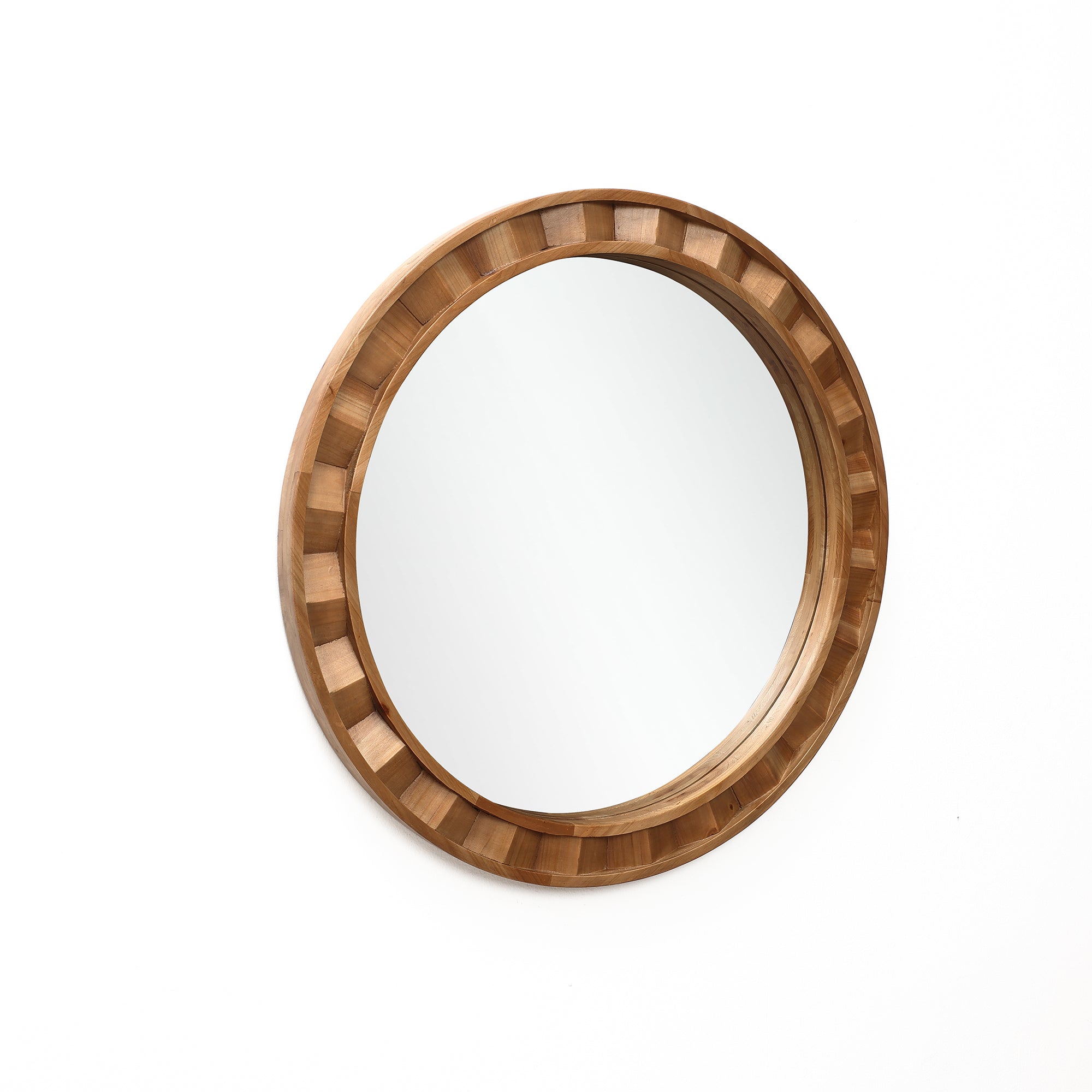 Runder Wandspiegel mit Holzrahmen