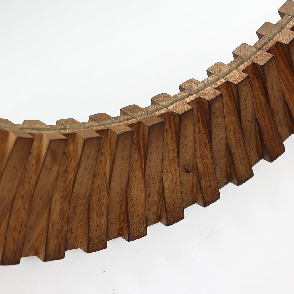 Runder Holz-Wandspiegel mit Strahlendesign – Rustikaler Deko-Spiegel