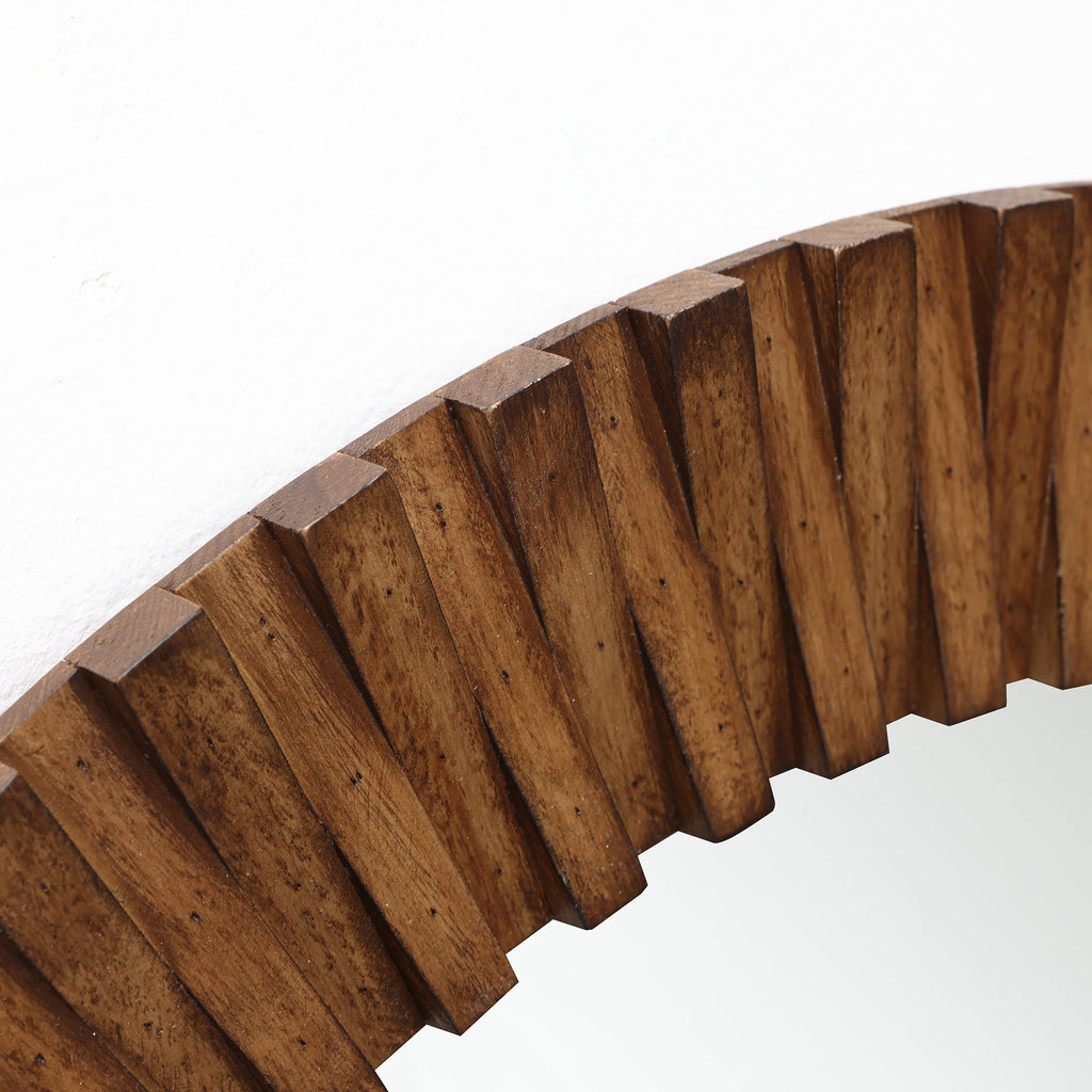 Runder Holz-Wandspiegel mit Strahlendesign – Rustikaler Deko-Spiegel