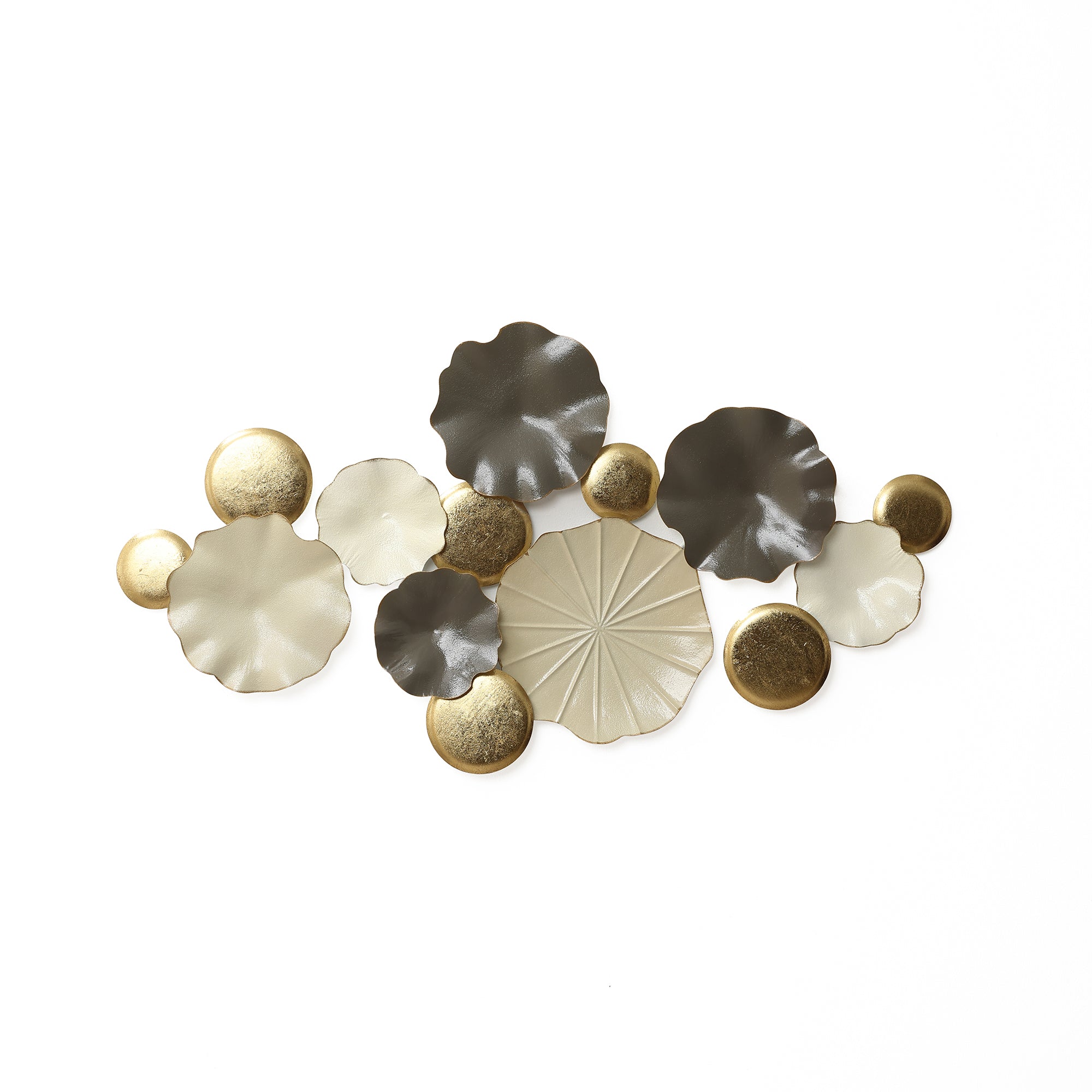 Moderne Wanddeko aus Metall – Lotus-inspirierte Wandkunst in Gold und Grau