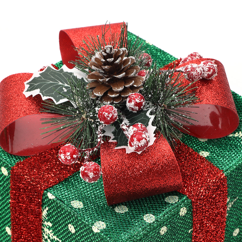 3er-Set LED-Geschenkboxen – Weihnachtsdeko in Rot, Grün & Blau mit Schneeflocken-Muster