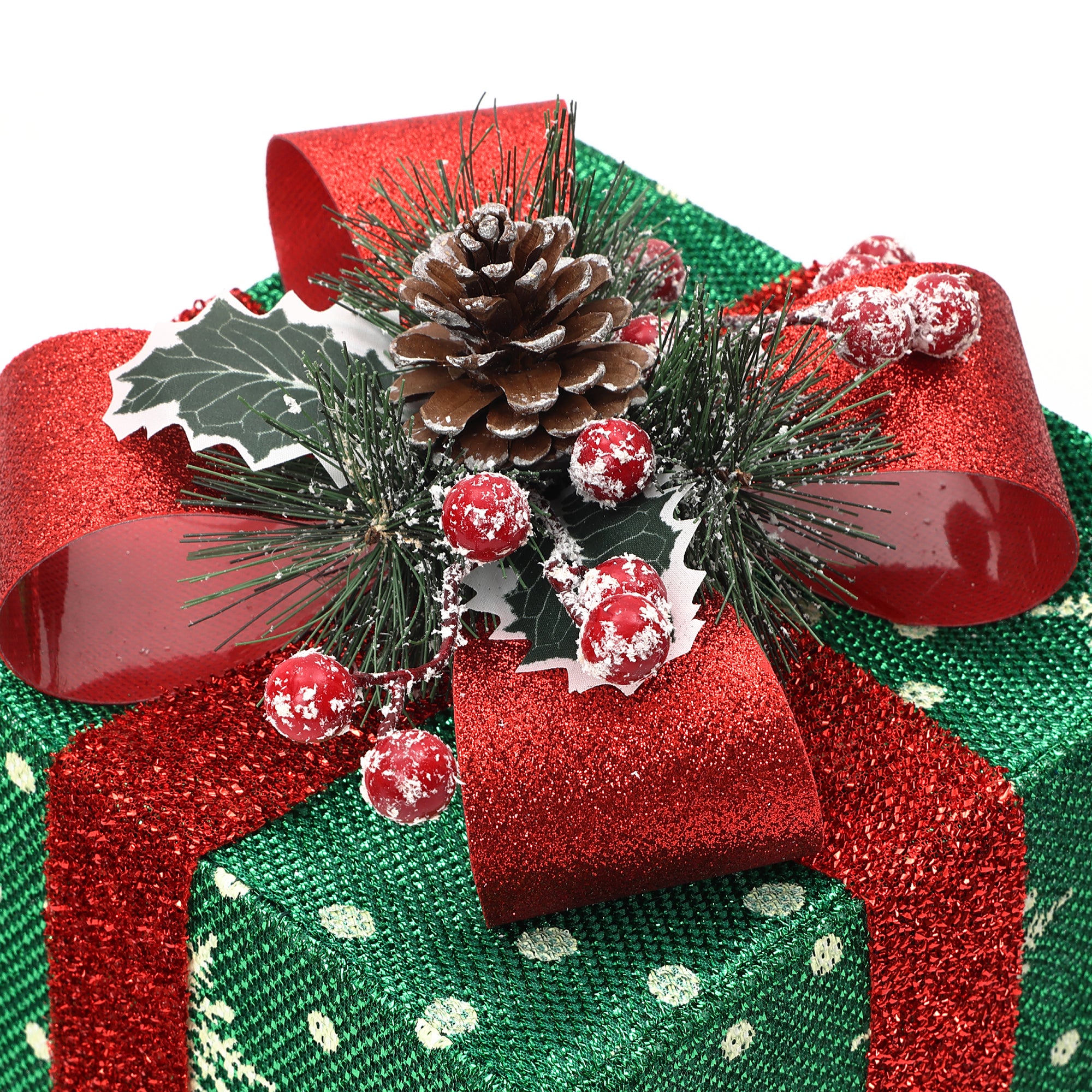 3er-Set LED-Geschenkboxen – Weihnachtsdeko in Rot, Grün & Blau mit Schneeflocken-Muster