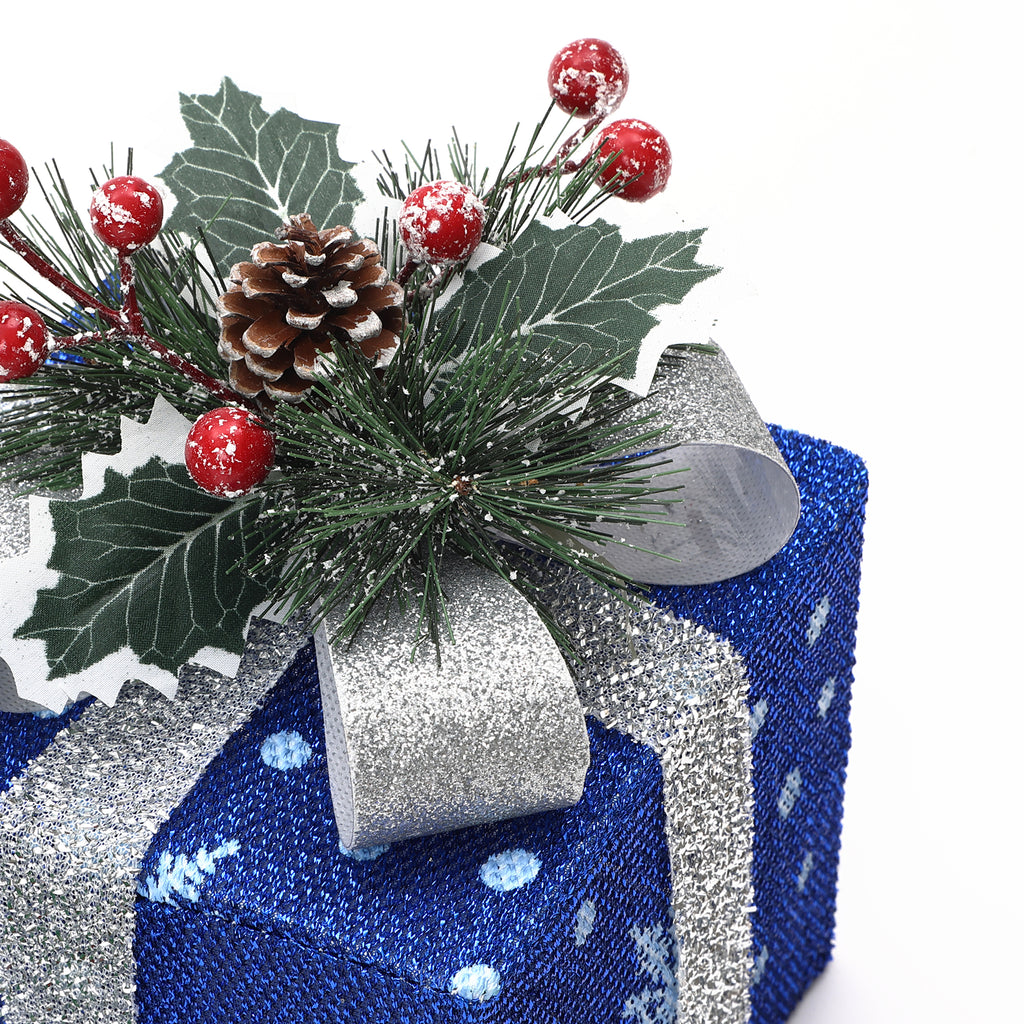 3er-Set LED-Geschenkboxen – Weihnachtsdeko in Rot, Grün & Blau mit Schneeflocken-Muster