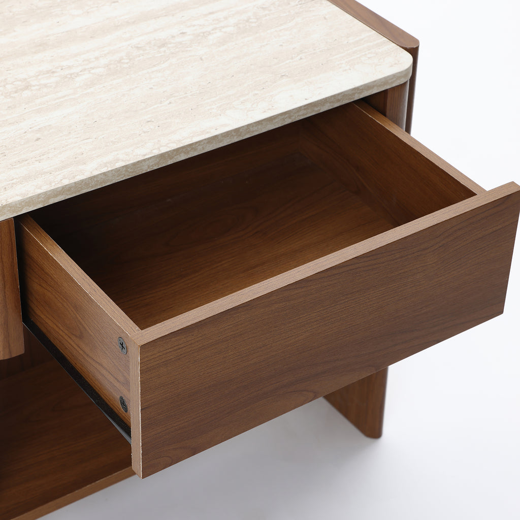 Nachttisch in Marmoroptik 55 cm – Beistelltisch mit Schublade und Ablagefach