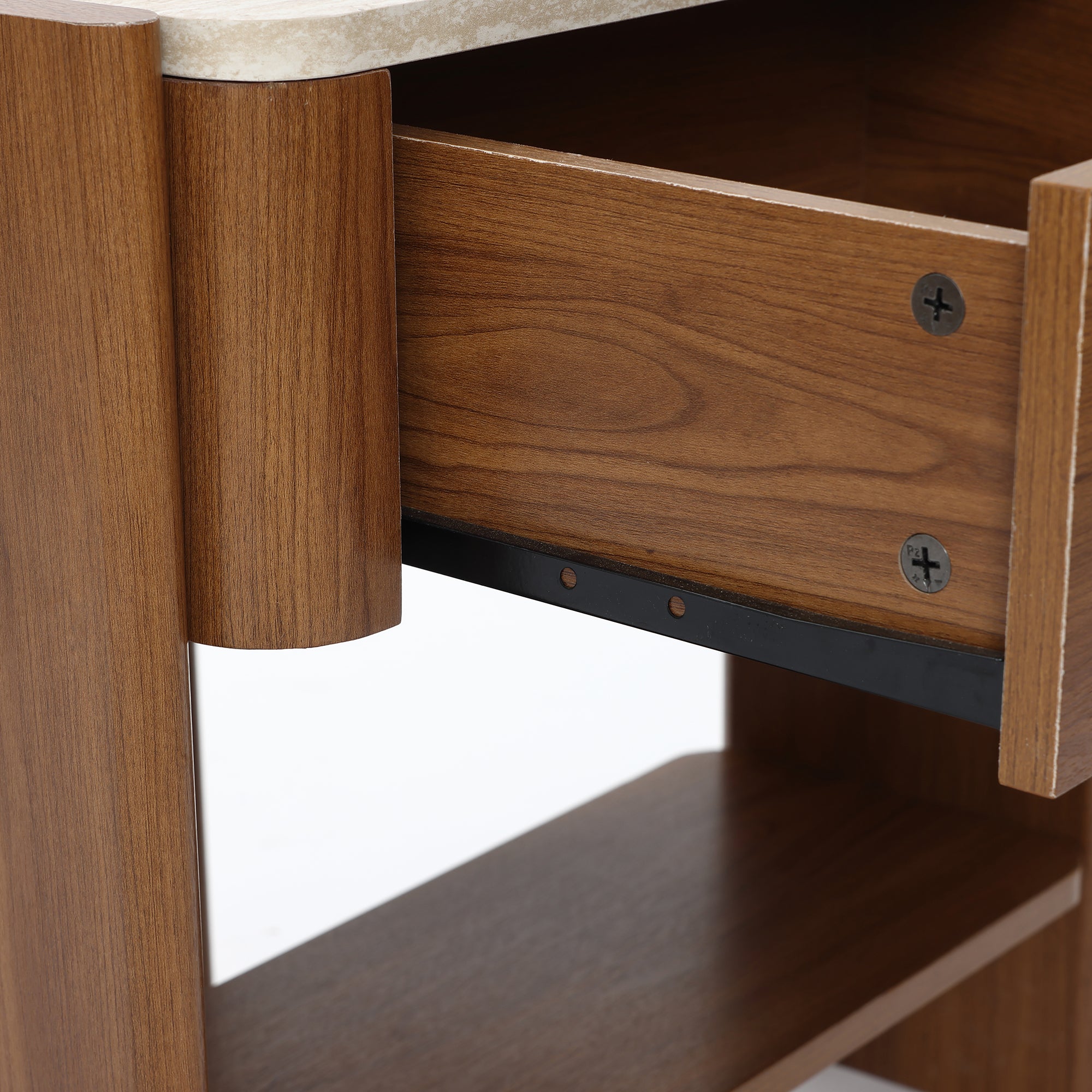 Nachttisch in Marmoroptik 55 cm – Beistelltisch mit Schublade und Ablagefach