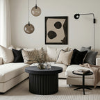 Moderner runder Couchtisch in Schwarz mit Holzoptik