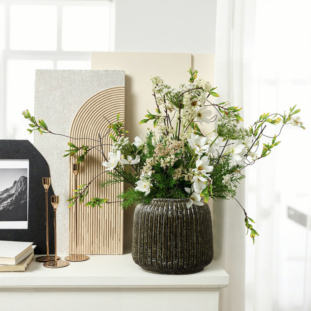 Keramikvase in Dunkelgrün im Boho-Vintage-Stil – 21,5 cm