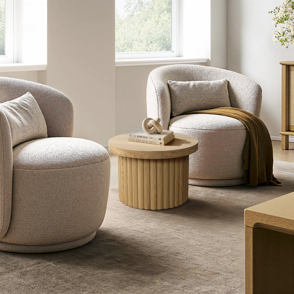 Moderner runder Couchtisch mit Holzoptik