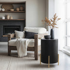 Runder Beistelltisch mit Stauraum, Schwarz Holzoptik und Gold Metallgestell