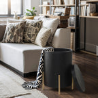 Runder Beistelltisch mit Stauraum, Schwarz Holzoptik und Gold Metallgestell