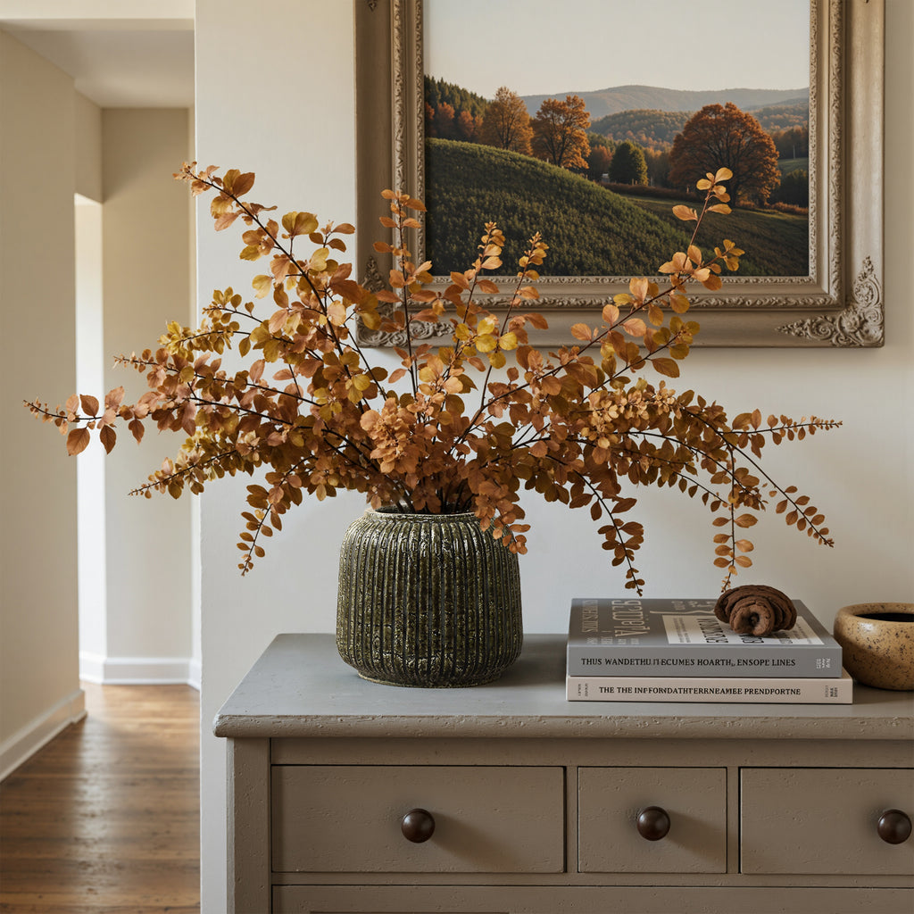 Keramikvase in Dunkelgrün im Boho-Vintage-Stil – 21,5 cm