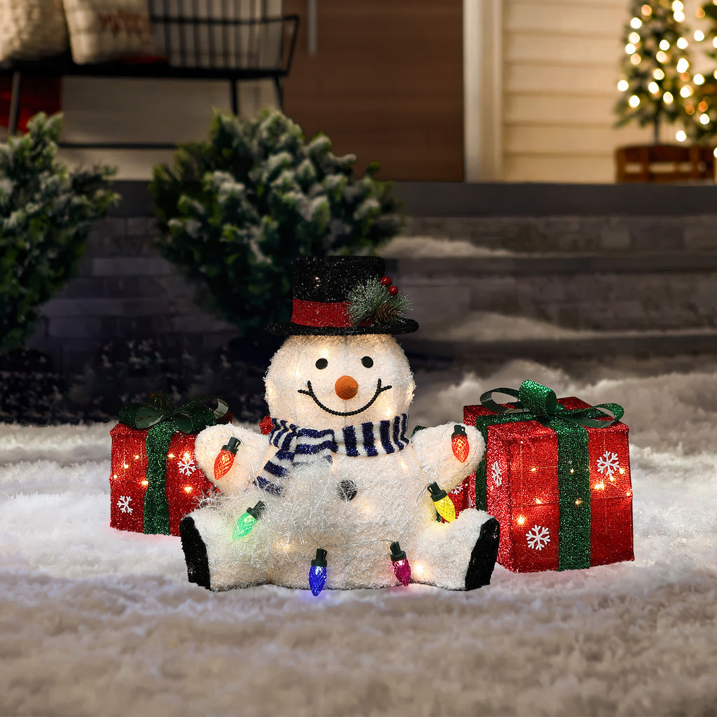 LED-Schneemann mit bunten Lichtern – Leuchtende Weihnachtsdeko für Innen und Außen