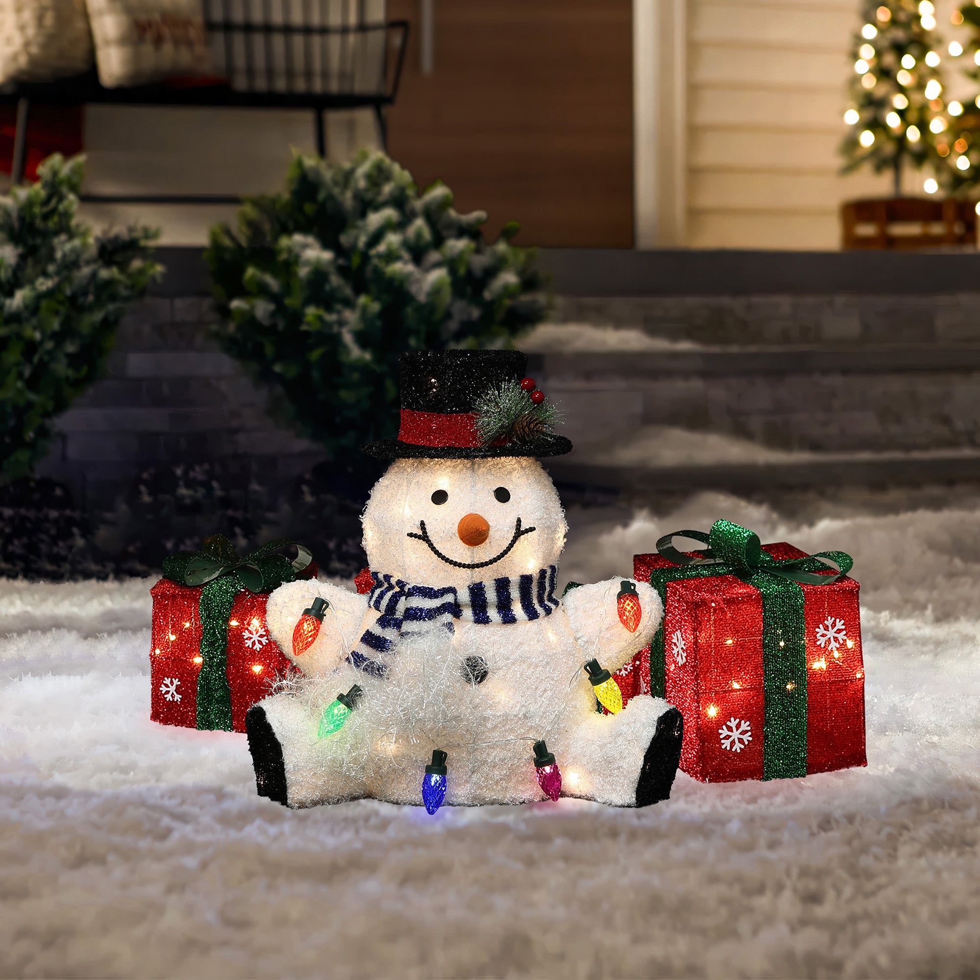 LED-Schneemann mit bunten Lichtern – Leuchtende Weihnachtsdeko für Innen und Außen