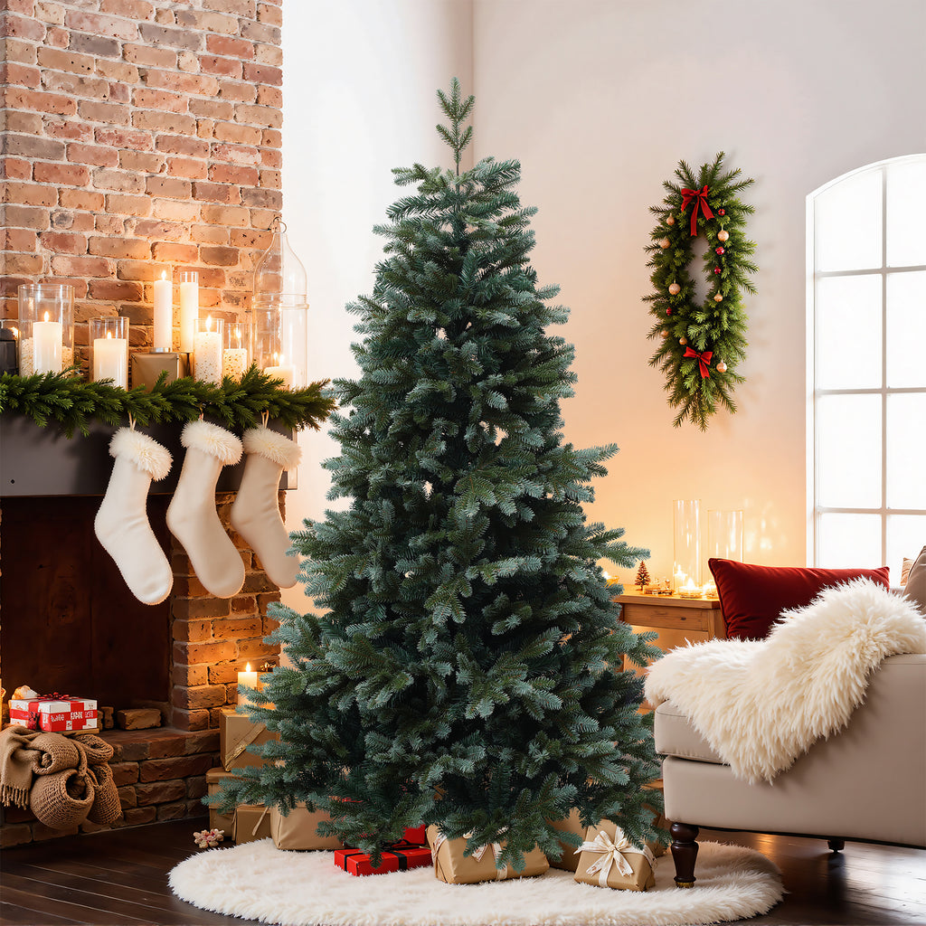 180 cm künstlicher Weihnachtsbaum – Schlanke Naturtanne mit 2239 Zweige (PE+PVC), Ø 118 cm, inkl. stabilem Metallständer