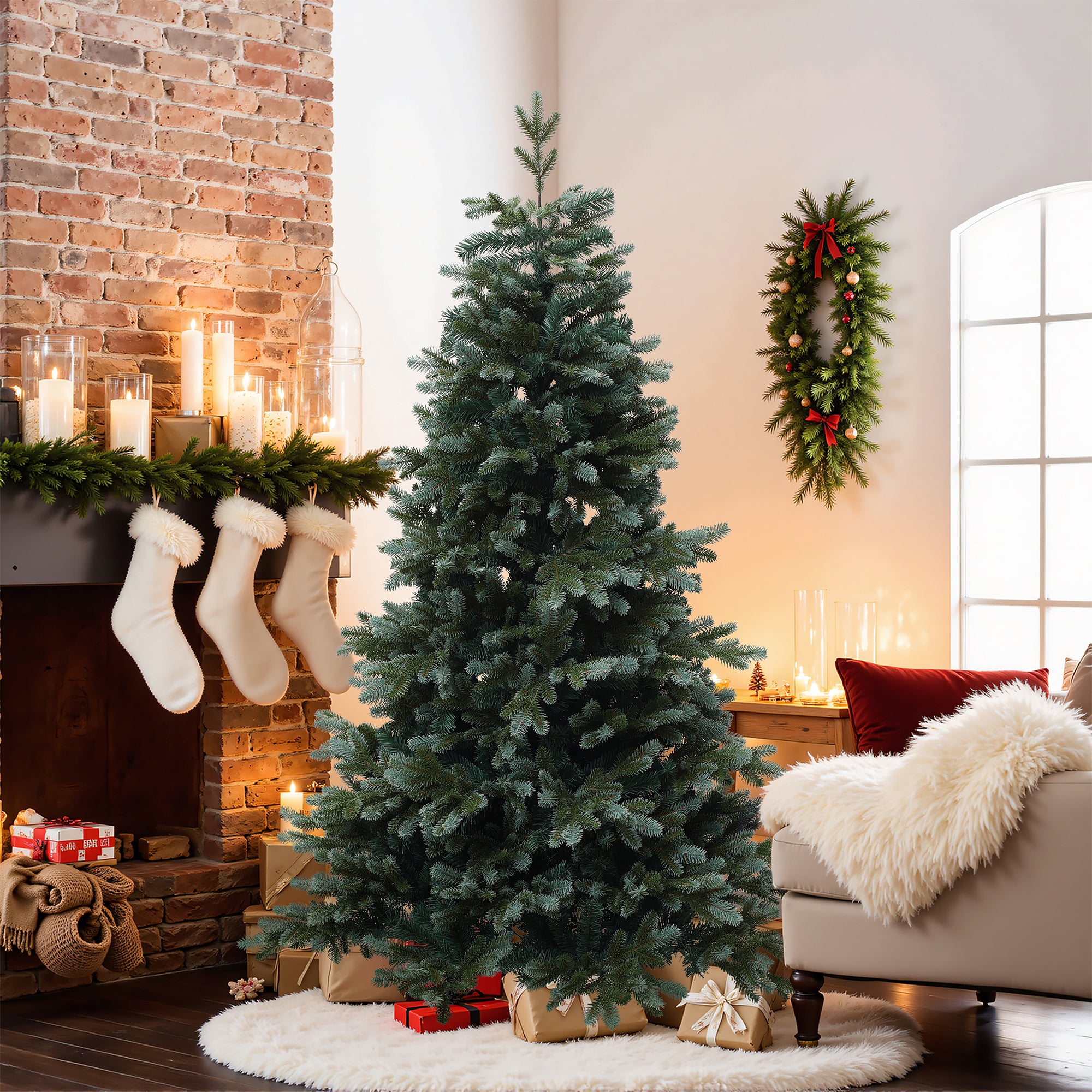 180 cm künstlicher Weihnachtsbaum – Schlanke Naturtanne mit 2239 Zweige (PE+PVC), Ø 118 cm, inkl. stabilem Metallständer