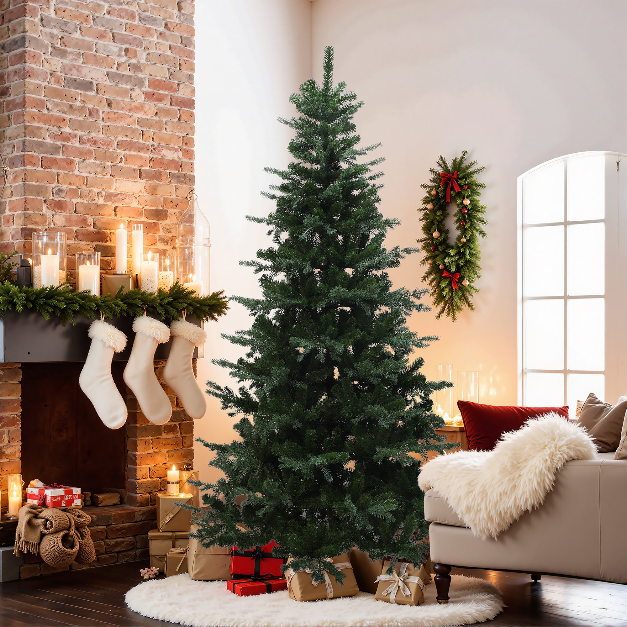 220 cm künstlicher Weihnachtsbaum – Naturgetreues Design mit 1949 Zweigen, Ø 130 cm, inkl. stabilem Metallständer
