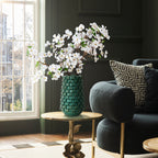 Keramikvase in Dunkelgrün mit Reliefstruktur – 31 cm