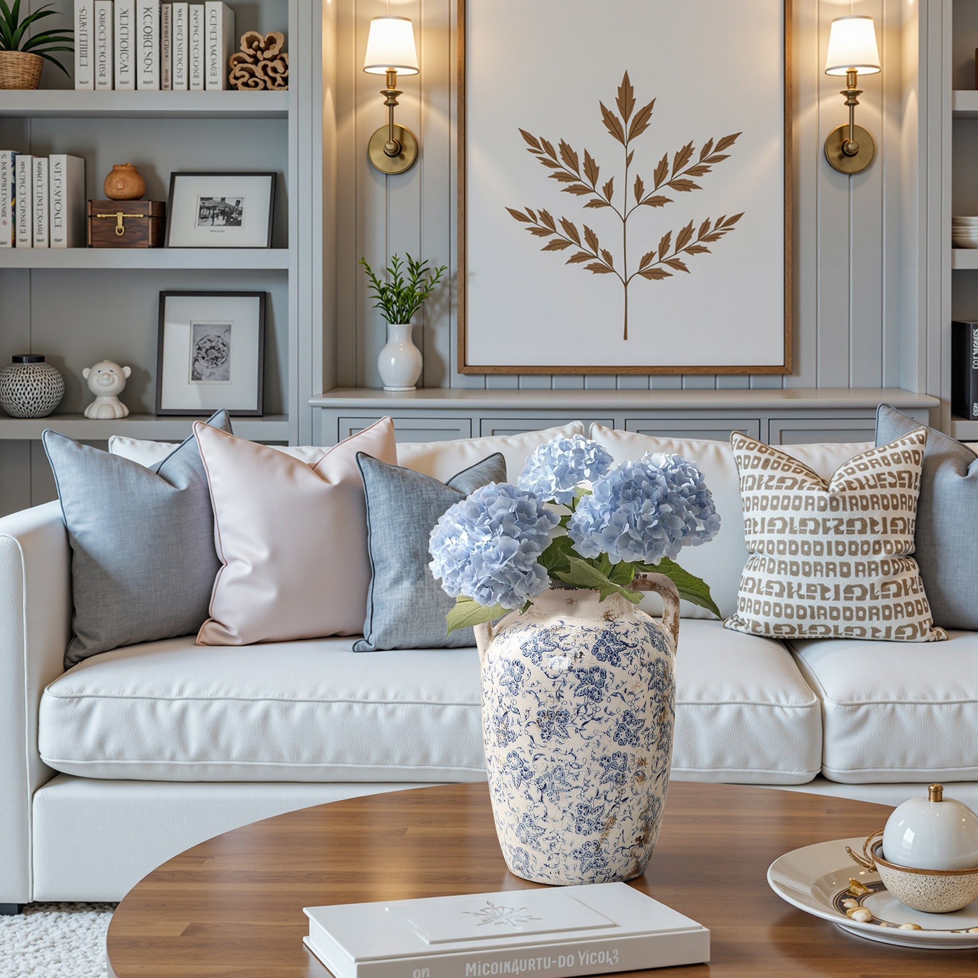 Handgefertigte Vintage Keramikvase – Blau-Weiß