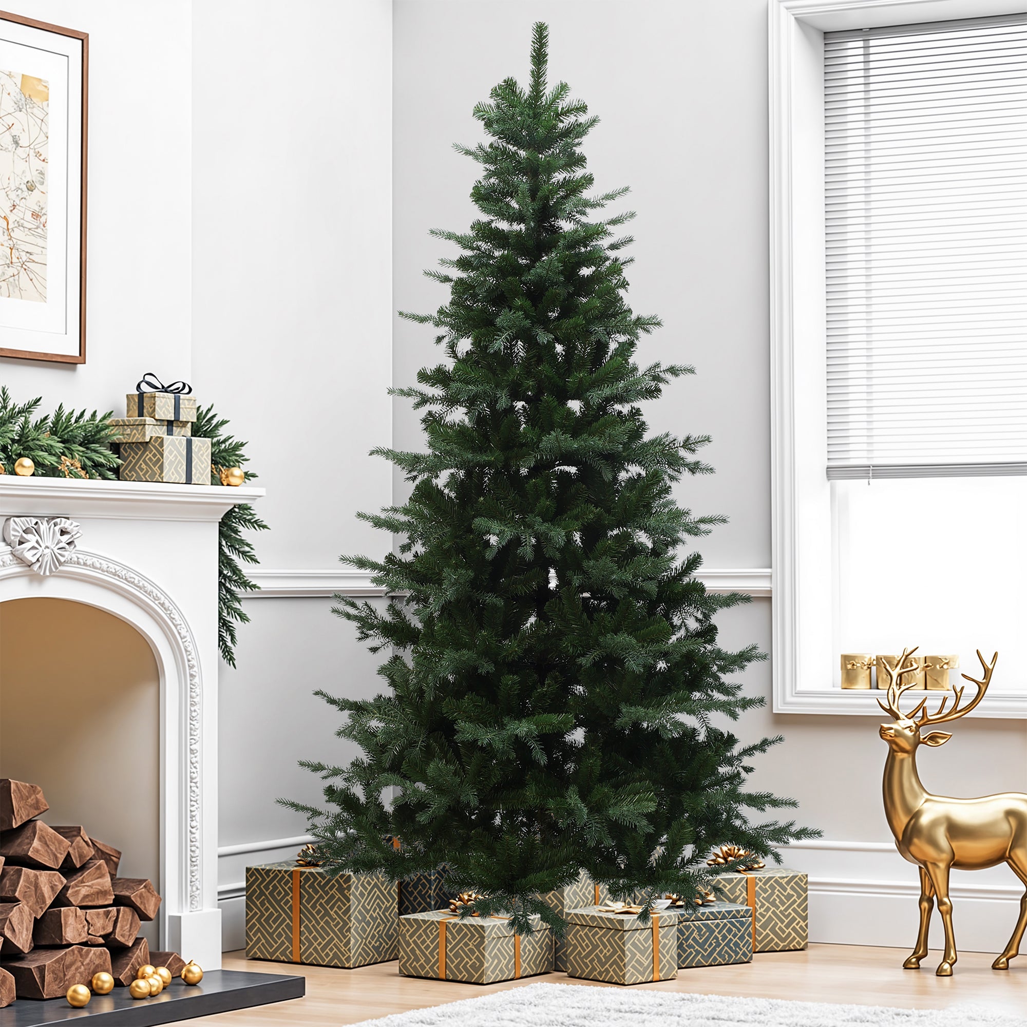 220 cm künstlicher Weihnachtsbaum – Naturgetreues Design mit 1949 Zweigen, Ø 130 cm, inkl. stabilem Metallständer