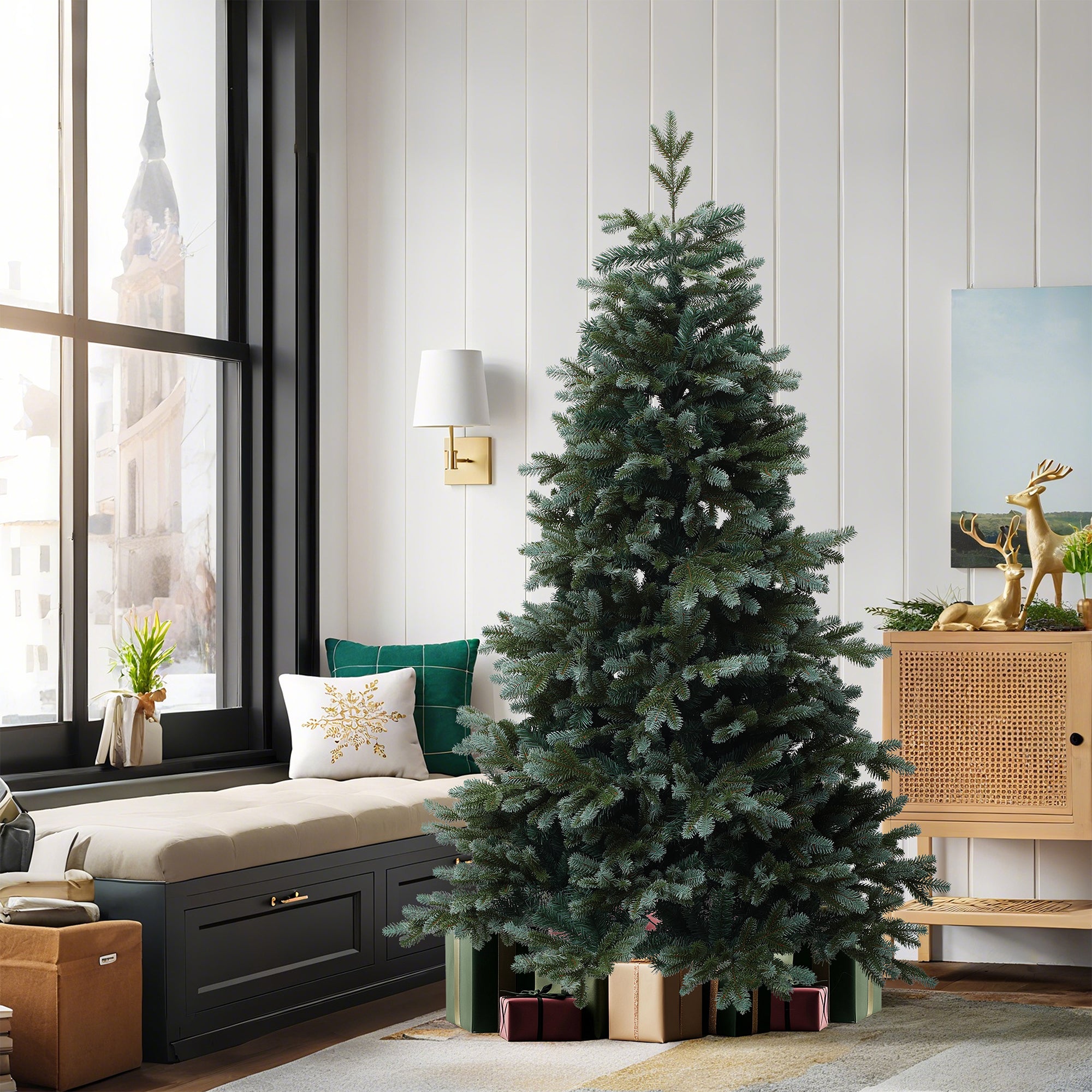 180 cm künstlicher Weihnachtsbaum – Schlanke Naturtanne mit 2239 Zweige (PE+PVC), Ø 118 cm, inkl. stabilem Metallständer