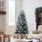 180 cm künstlicher Weihnachtsbaum mit Frost-Effekt – dekoriert mit Schneezapfen & roten Beeren