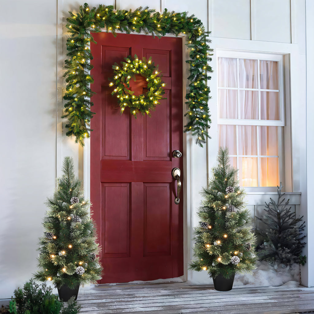 90 cm künstlicher Weihnachtsbaum mit integrierter LED-Beleuchtung und Tannenzapfen-Dekor