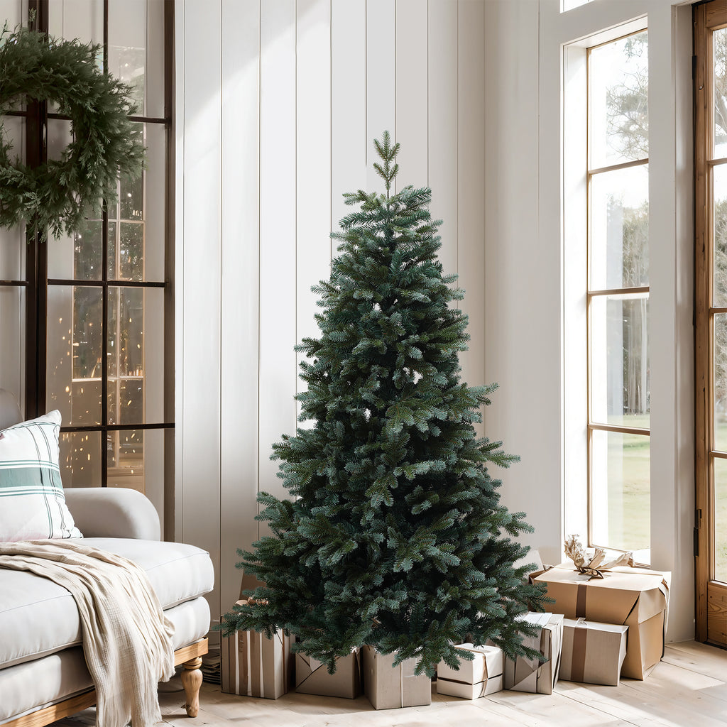 180 cm künstlicher Weihnachtsbaum – Schlanke Naturtanne mit 2239 Zweige (PE+PVC), Ø 118 cm, inkl. stabilem Metallständer