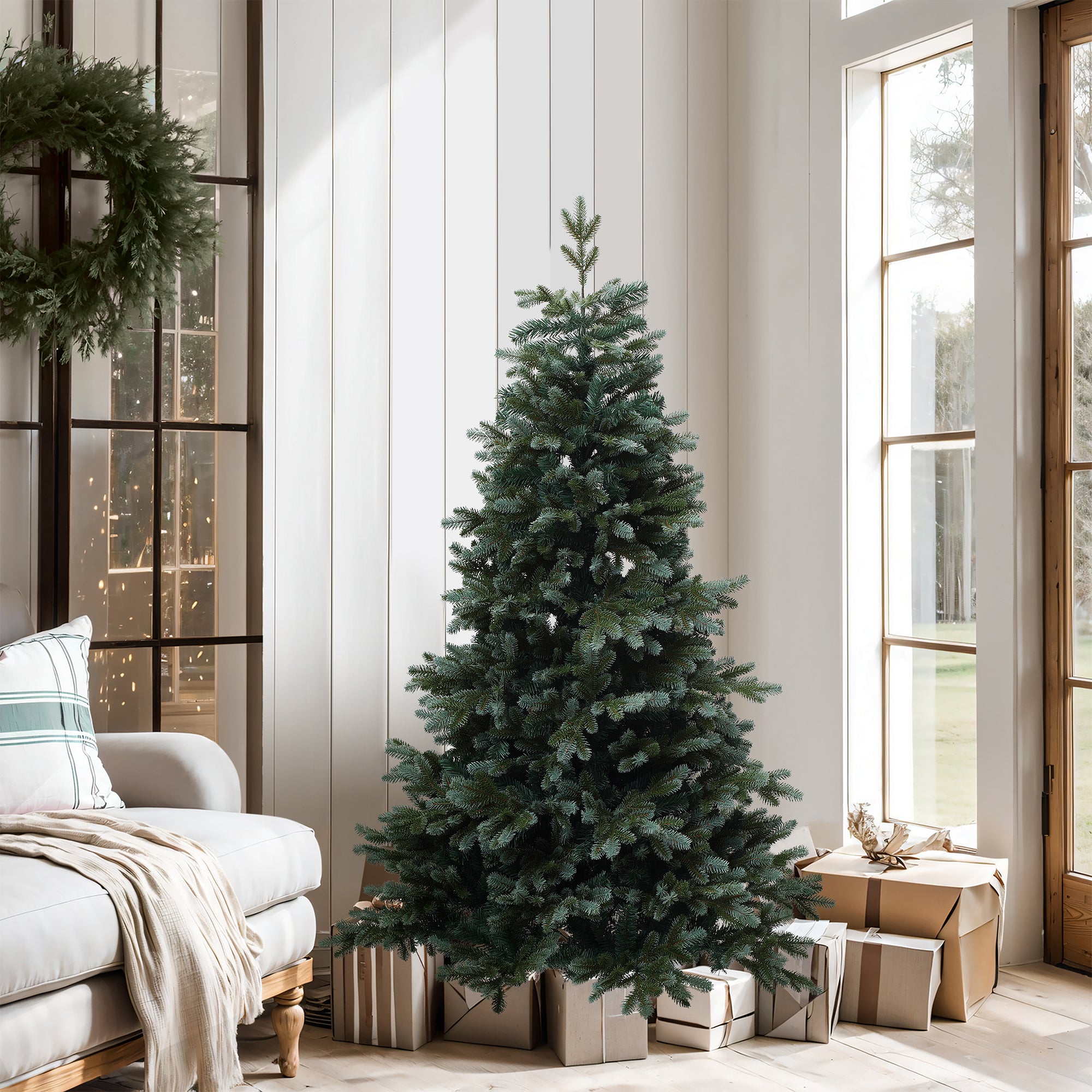 180 cm künstlicher Weihnachtsbaum – Schlanke Naturtanne mit 2239 Zweige (PE+PVC), Ø 118 cm, inkl. stabilem Metallständer